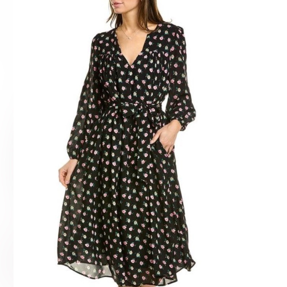 Boden black floral Cottagecore romantic sweet midi dress 16/18R *no sash NWT